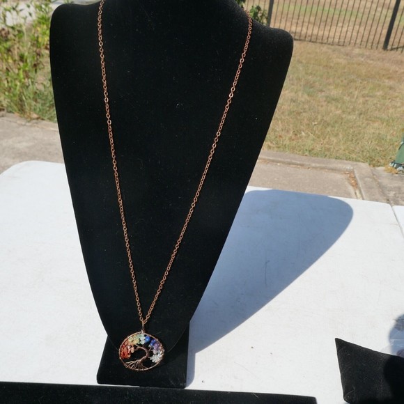 Tree of Life Chakra Pendant Necklace Copper Wire 32 inches long - Picture 2 of 5
